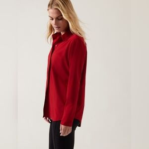 Athleta urbanite button down shirt red size large athleisure business casual